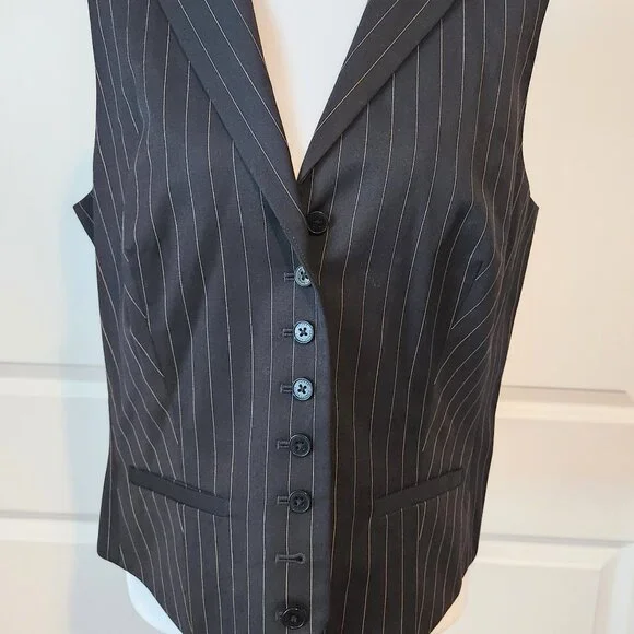 Lauren Ralph Lauren Women's Chocolate Brown Pin Stripe Vest Size Large - Picture 1 of 7
